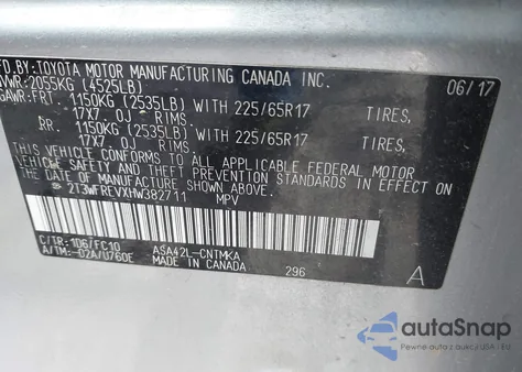 2017 Toyota Rav4 Xle z USA, uszkodzony, nr VIN 2T3WFREVXHW382711